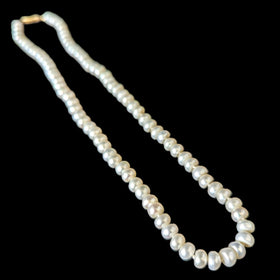 Vintage Button Pearls 14k Yellow Gold Filigree Clasp Necklace Estate Jewelry 16 inches long