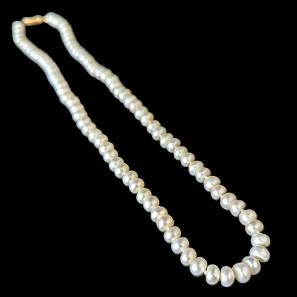 Vintage Button Pearls 14k Yellow Gold Filigree Clasp Necklace Estate Jewelry 16 inches long