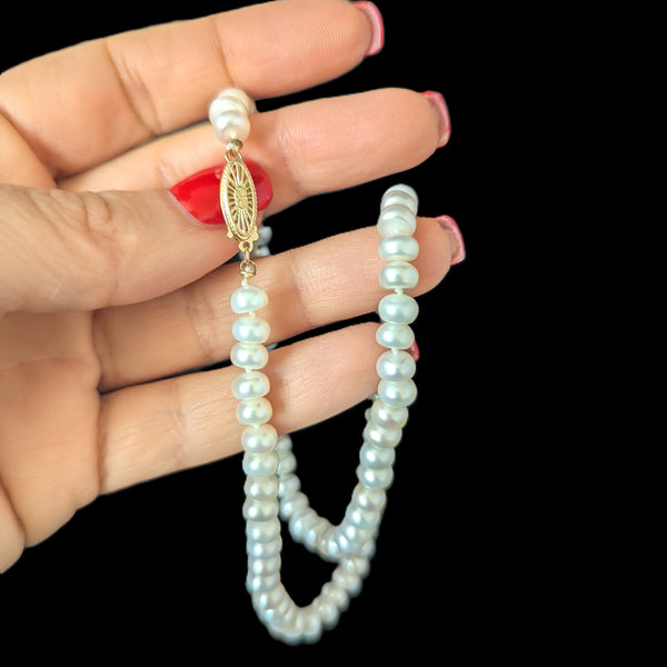 Vintage Button Pearls 14k Yellow Gold Filigree Clasp Necklace Estate Jewelry 16 inches long