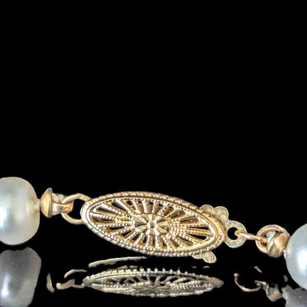 Vintage Button Pearls 14k Yellow Gold Filigree Clasp Necklace Estate Jewelry 16 inches long