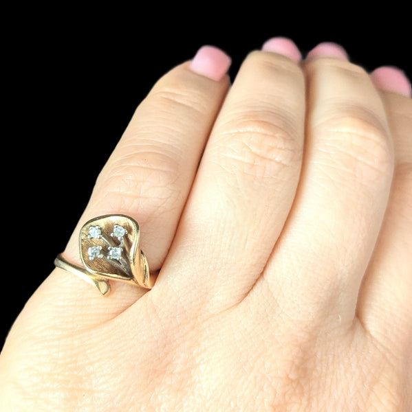 Vintage Calla Lily Diamonds Yellow Gold Ring Statement Retro Mid Century Estate