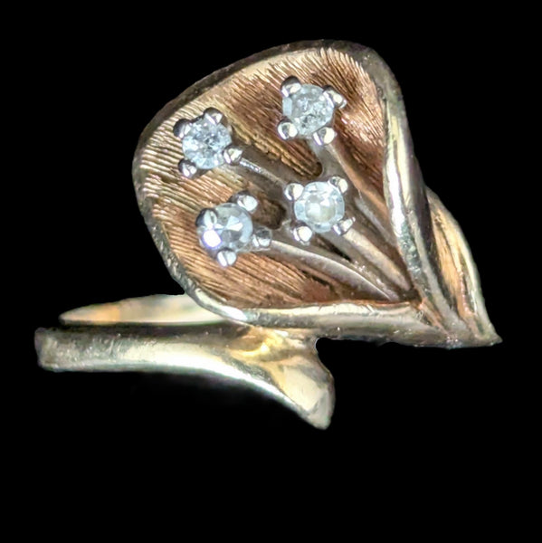 Vintage Calla Lily Diamonds Yellow Gold Ring Statement Retro Mid Century Estate