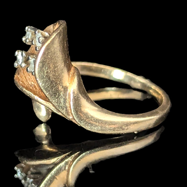 Vintage Calla Lily Diamonds Yellow Gold Ring Statement Retro Mid Century Estate