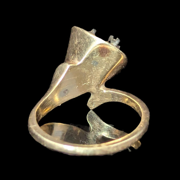 Vintage Calla Lily Diamonds Yellow Gold Ring Statement Retro Mid Century Estate