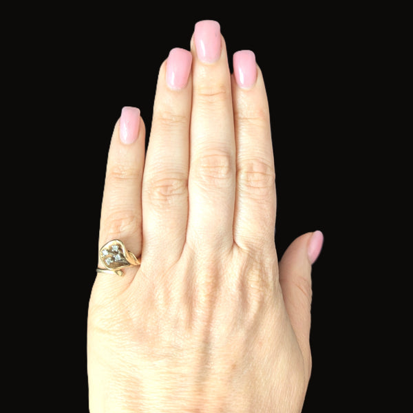 Vintage Calla Lily Diamonds Yellow Gold Ring Statement Retro Mid Century Estate