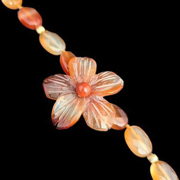Vintage 14k Yellow Gold Large Flower Carnelian Carving Bracelet Retro Estate 