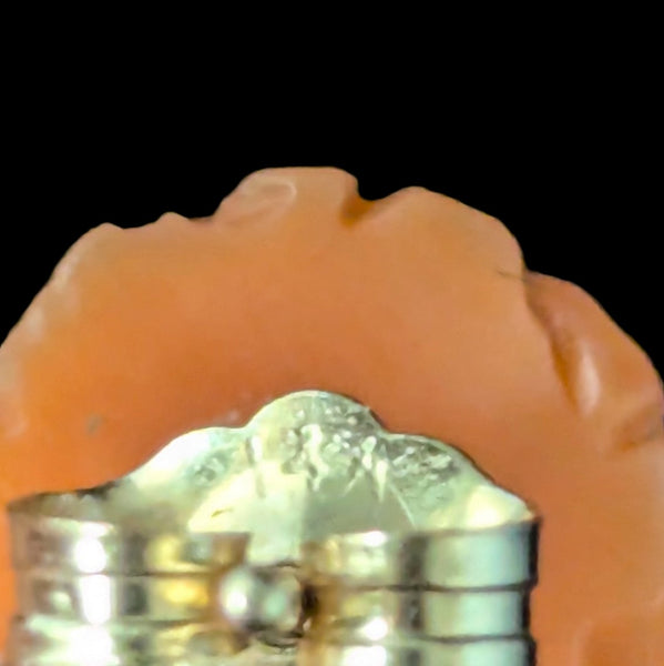 Vintage Caved Coral Flowers 14k Yellow Gold Earrings Studs Estate Gift Retro