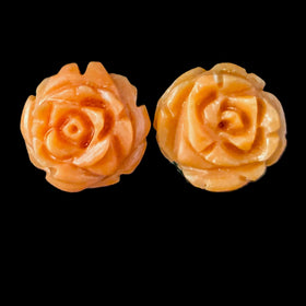 Vintage Caved Coral Flowers 14k Yellow Gold Earrings Studs Estate Gift Retro