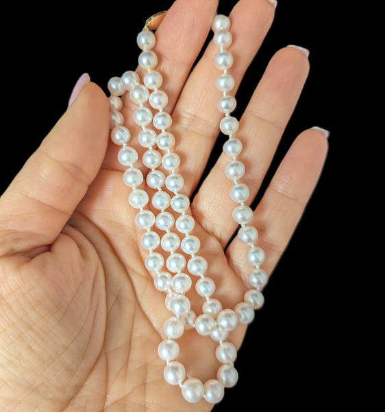 Vintage Classic Pearls 14k Yellow Gold Necklace Estate Retro Gift 19"