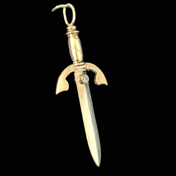 Vintage Dagger Pendant Diamonds & 14k Yellow Gold Retro Estate Jewelry Gift