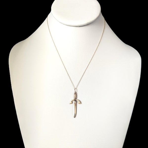 Vintage Dagger Pendant Diamonds & 14k Yellow Gold Retro Estate Jewelry Gift