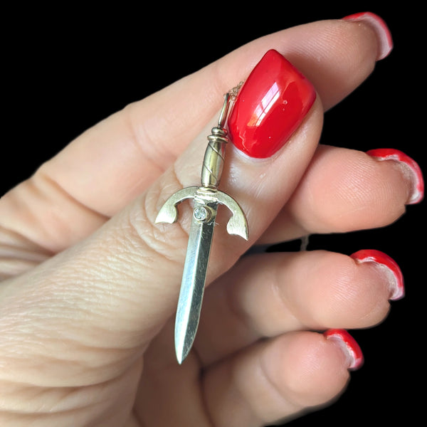 Vintage Dagger Pendant Diamonds & 14k Yellow Gold Retro Estate Jewelry Gift