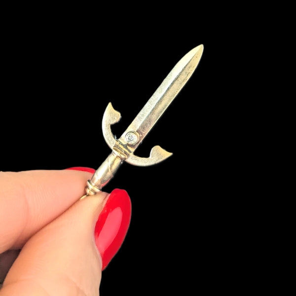 Vintage Dagger Pendant Diamonds & 14k Yellow Gold Retro Estate Jewelry Gift