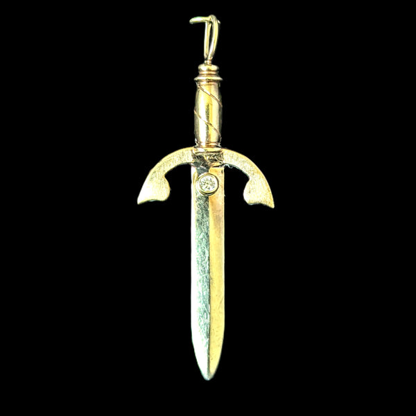 Vintage Dagger Pendant Diamonds & 14k Yellow Gold Retro Estate Jewelry Gift