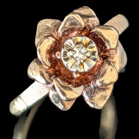 Vintage Diamond 10k Yellow Gold Flower Rose Ring Retro Mid Century Estate Gift