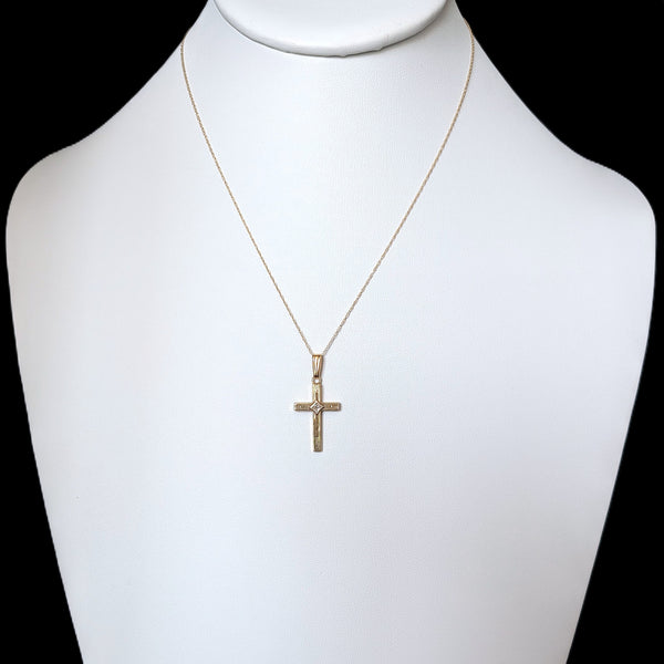 Vintage Diamond 14k Yellow Gold Cross Pendant by ESEMCO with 10k Chain Necklace