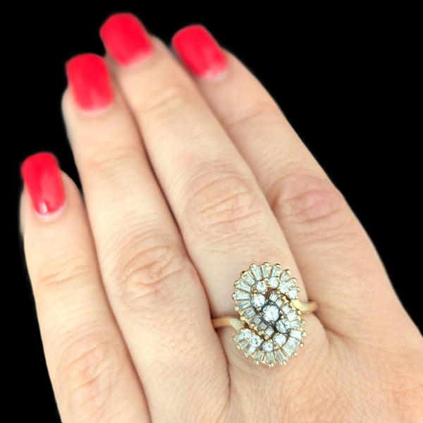 Vintage Diamond 14k Yellow Gold Cluster Cocktail Statement Ring Estate Jewelry