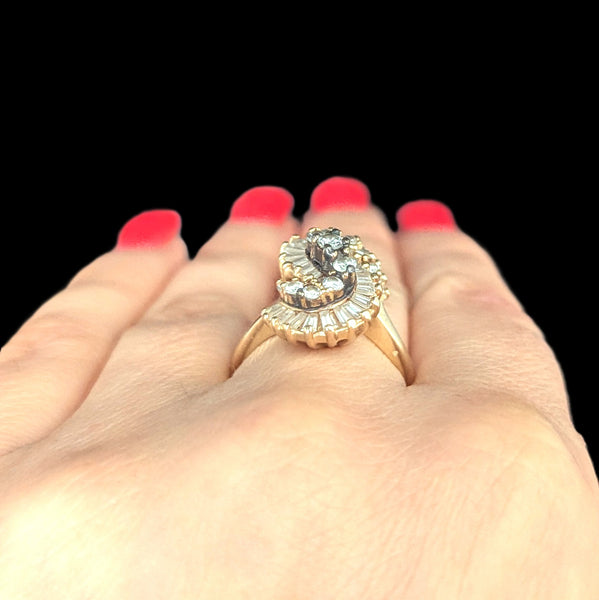 Vintage Diamond 14k Yellow Gold Cluster Cocktail Statement Ring Estate Jewelry