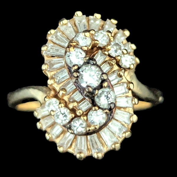 Vintage Diamond 14k Yellow Gold Cluster Cocktail Statement Ring Estate Jewelry