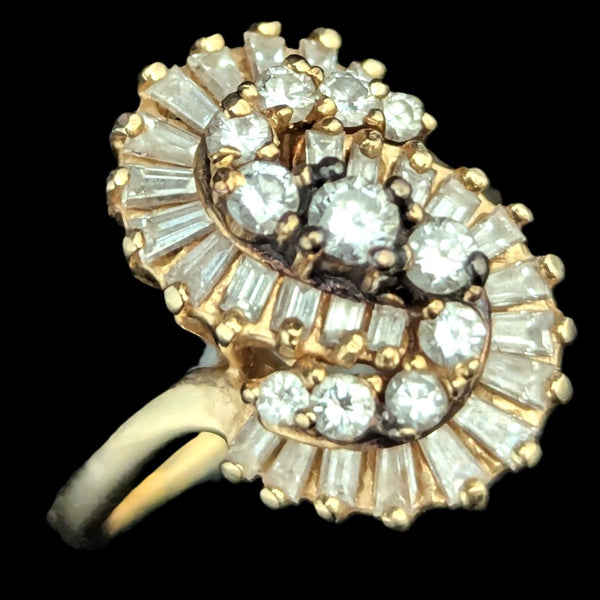 Vintage Diamond 14k Yellow Gold Cluster Cocktail Statement Ring Estate Jewelry