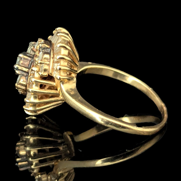 Vintage Diamond 14k Yellow Gold Cluster Cocktail Statement Ring Estate Jewelry