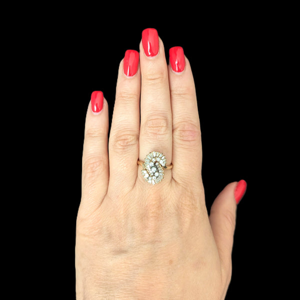 Vintage Diamond 14k Yellow Gold Cluster Cocktail Statement Ring Estate Jewelry