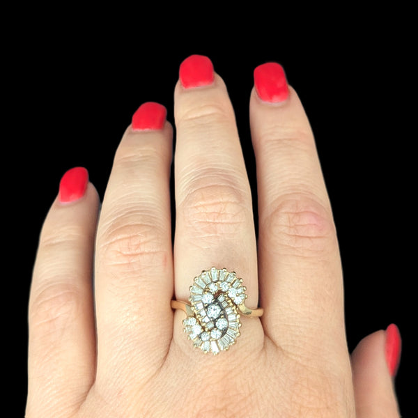 Vintage Diamond 14k Yellow Gold Cluster Cocktail Statement Ring Estate Jewelry