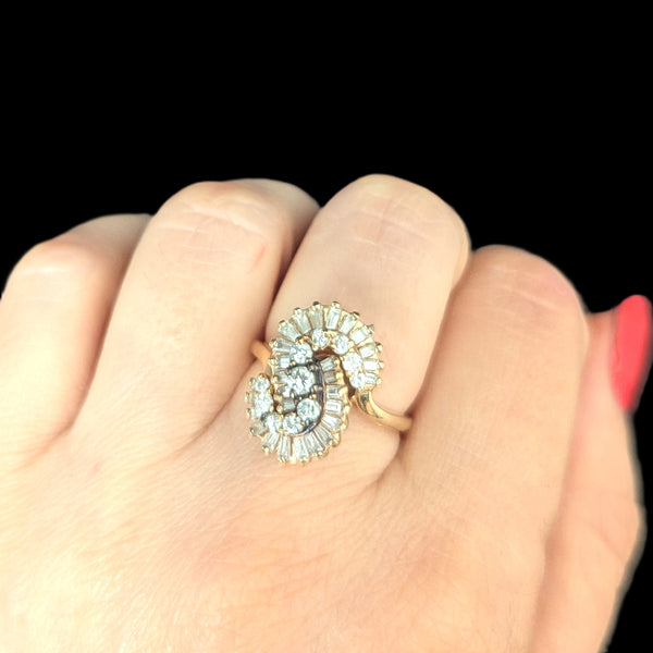 Vintage Diamond 14k Yellow Gold Cluster Cocktail Statement Ring Estate Jewelry