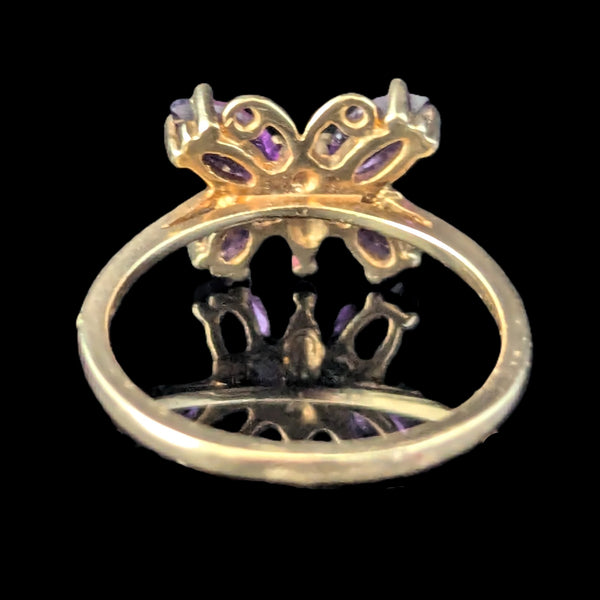Vintage Diamond Amethyst 10k Yellow Gold Butterfly Ring Estate Jewelry Gift