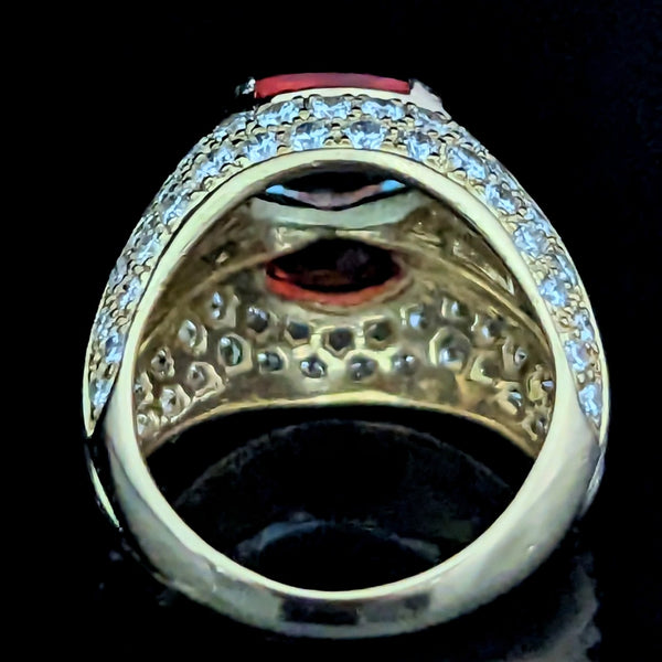 Vintage Diamond Aquamarine Mexican Fire Opal 18k Yellow Gold Cocktail Ring Gift