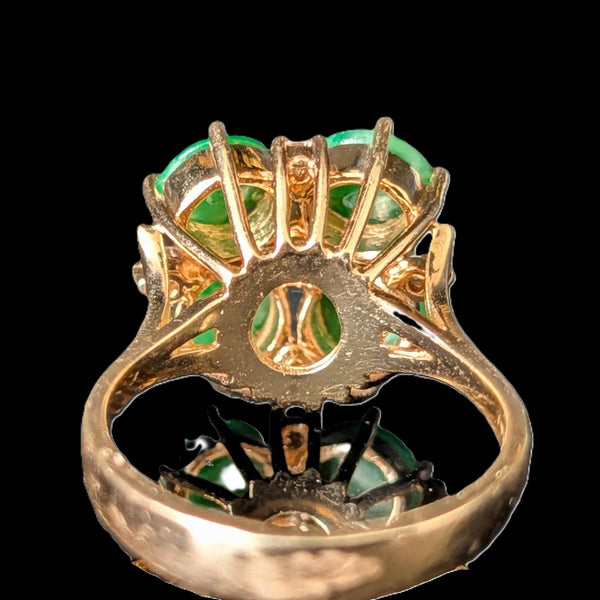 Vintage Diamond Jade Flower Cocktail Ring 14k Yellow Gold Retro Estate Gift 