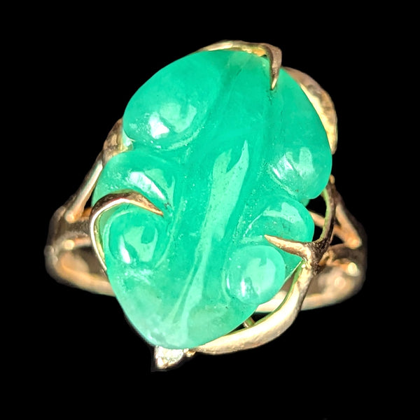 Vintage Diamond Jade Frog Cocktail Ring 14k Yellow Gold Retro Estate Gift
