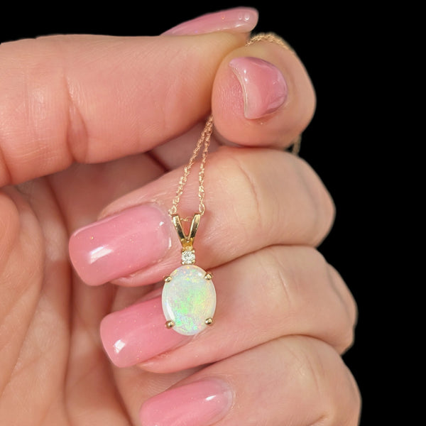 Vintage Diamond Opal 14k Yellow Gold Pendant & 10k Chain Necklace Estate Gift