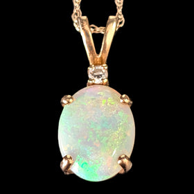 Vintage Diamond Opal 14k Yellow Gold Pendant & 10k Chain Necklace Estate Gift