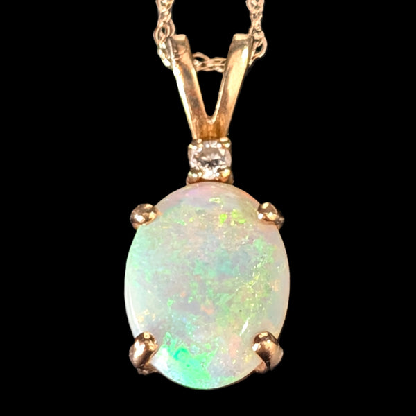 Vintage Diamond Opal 14k Yellow Gold Pendant & 10k Chain Necklace Estate Gift