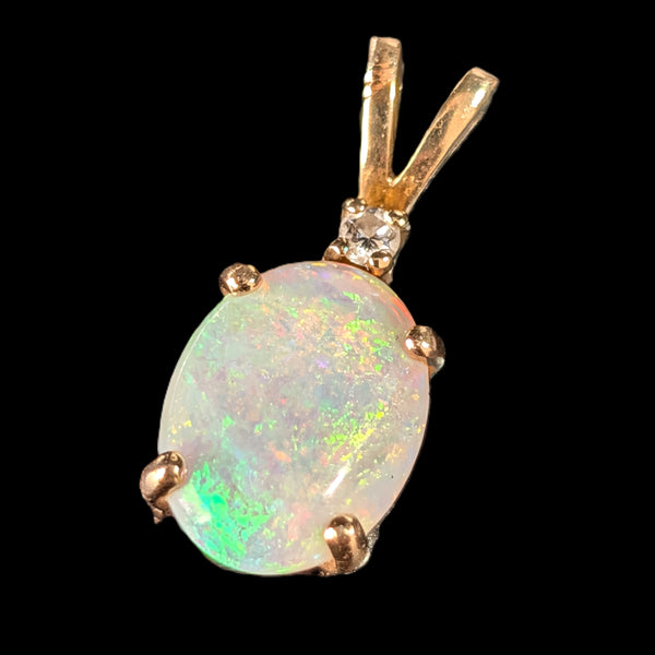 Vintage Diamond Opal 14k Yellow Gold Pendant & 10k Chain Necklace Estate Gift