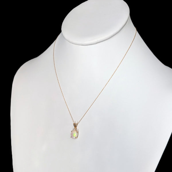 Vintage Diamond Opal 14k Yellow Gold Pendant & 10k Chain Necklace Estate Gift
