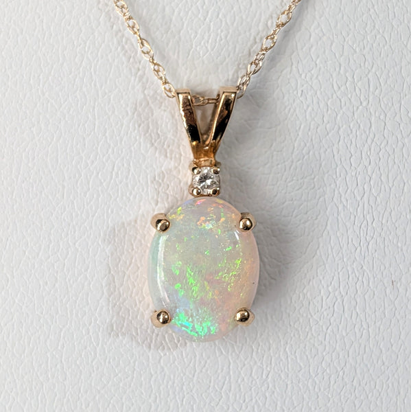 Vintage Diamond Opal 14k Yellow Gold Pendant & 10k Chain Necklace Estate Gift
