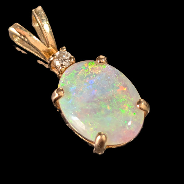 Vintage Diamond Opal 14k Yellow Gold Pendant & 10k Chain Necklace Estate Gift