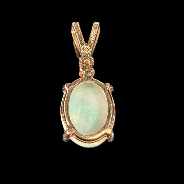 Vintage Diamond Opal 14k Yellow Gold Pendant & 10k Chain Necklace Estate Gift