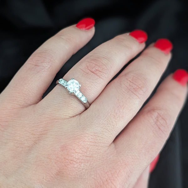 Vintage Diamond Platinum Engagement Ring Bridal Gift Estate Jewelry Accents