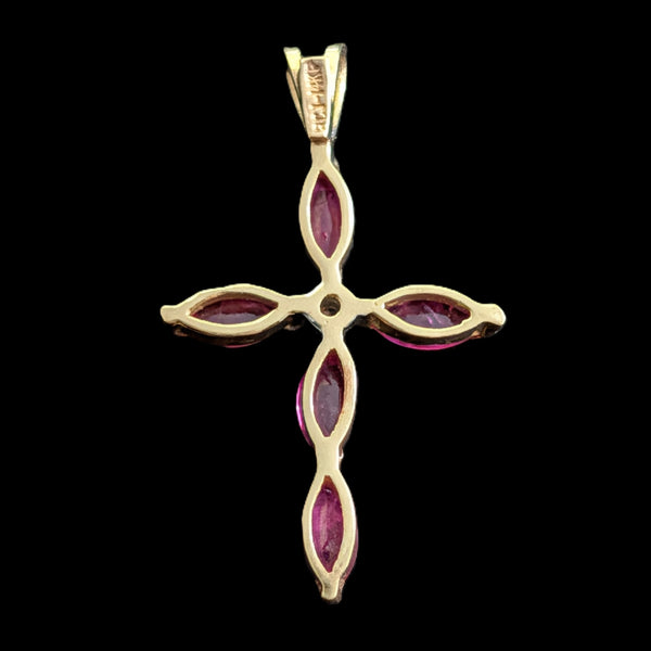 Vintage Diamond Rubies 14k Yellow Gold Cross Marquise Cut Estate Gift Christian