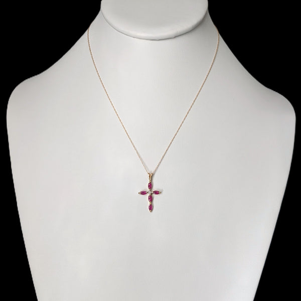 Vintage Diamond Rubies 14k Yellow Gold Cross Marquise Cut Estate Gift Christian