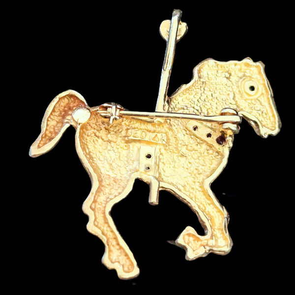 Vintage Diamond Ruby Sapphire 14k Gold Carousel Horse Pendant Brooch Convertible
