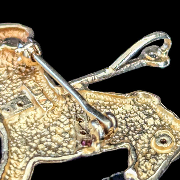 Vintage Diamond Ruby Sapphire 14k Gold Carousel Horse Pendant Brooch Convertible