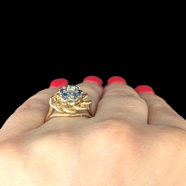 Vintage Diamond Gemstones 14k Yellow Gold Ring Floral Statement Retro Estate