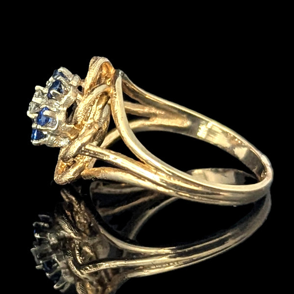 Vintage Diamond Gemstones 14k Yellow Gold Ring Floral Statement Retro Estate