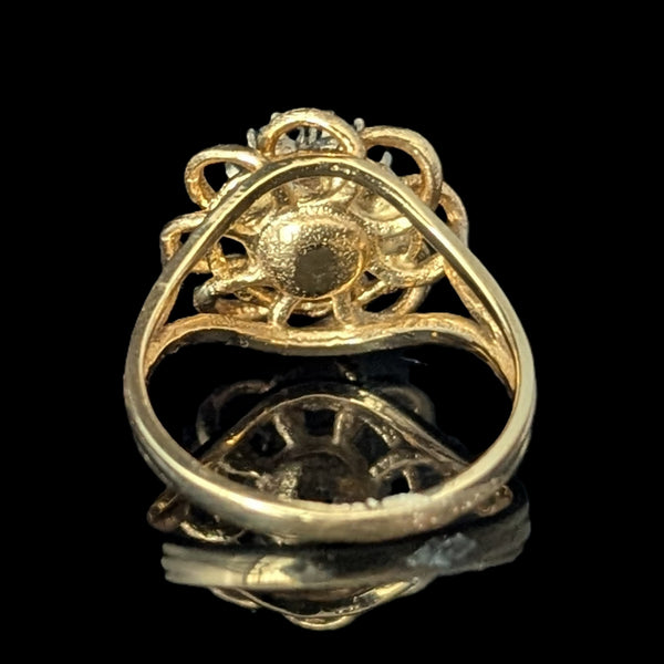 Vintage Diamond Gemstones 14k Yellow Gold Ring Floral Statement Retro Estate