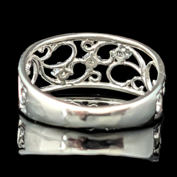 Vintage Diamonds 10k White Gold Figural Scrollwork Band Ring Estate Retro Gift