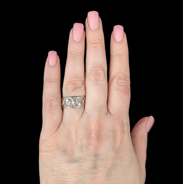 Vintage Diamonds 10k White Gold Figural Scrollwork Band Ring Estate Retro Gift